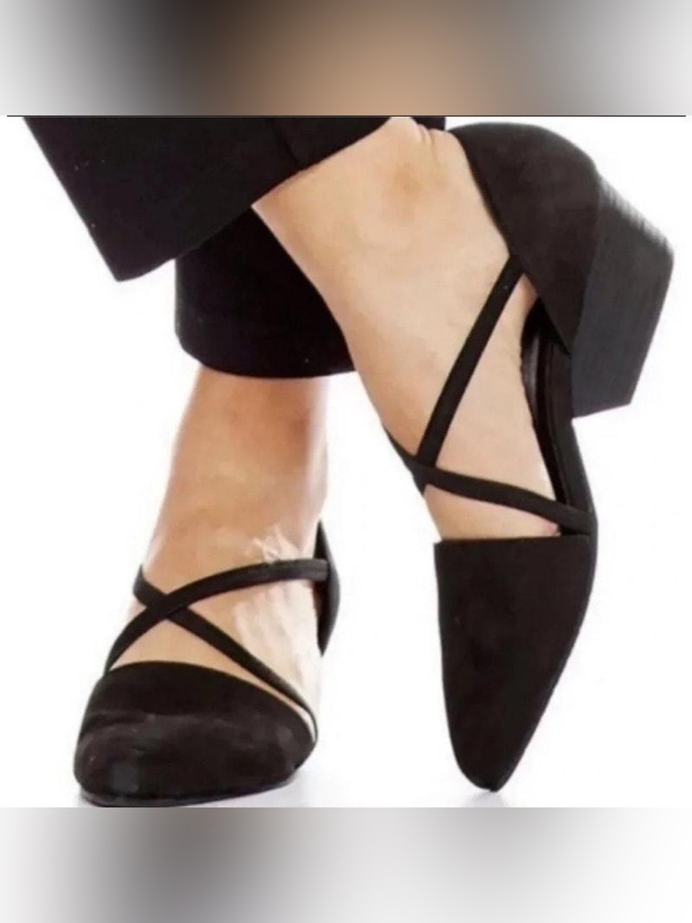 Eileen Fisher Black Pointed Wedge Flats with Cross Straps